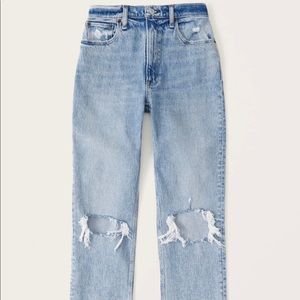 Abercrombie Curve Love Ultra High Rise 90s Straight Jean, LIGHT RIPPED WASH